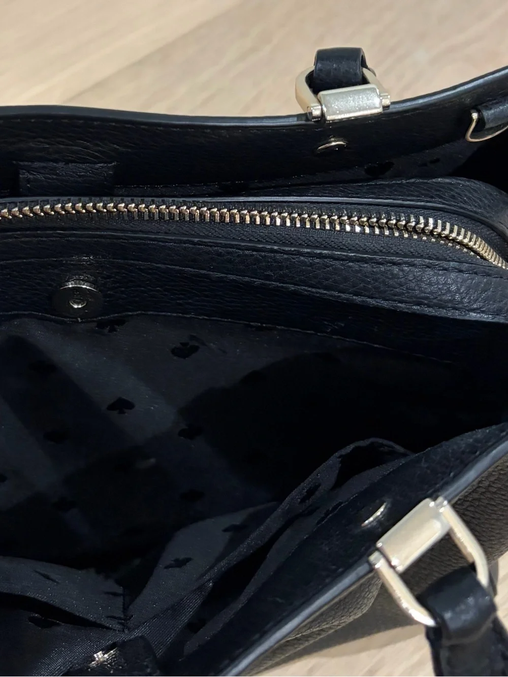 kate spade New York Black Leather pebbled Tote bag with cross body strap
